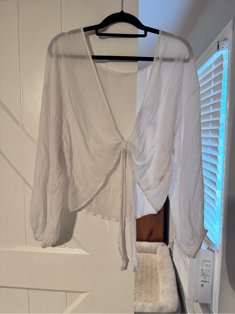 White Tie-Front Sheer Women’s Top